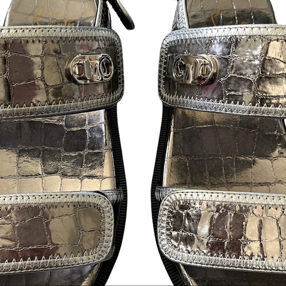 NEW Christian Louboutin Lock Cool Embossed Dad Sandals 36 Silver - Picture 4 of 12